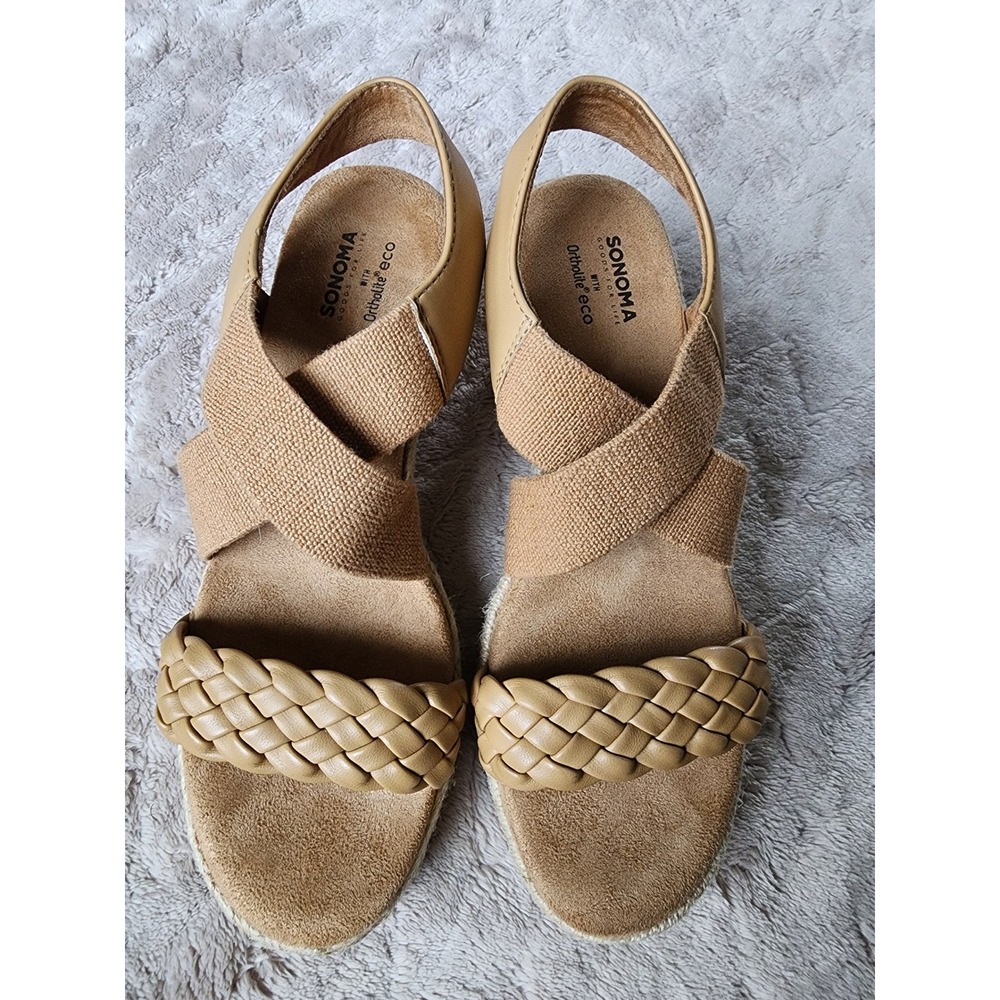 Sonoma Goods For Life Tan Braided Espadrille Wedge Sandals Ortholite Womens 6